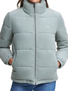 Levi’s Women's Light Sage/Mint Corduroy Puffer Jacket - Quilted Winter Coat